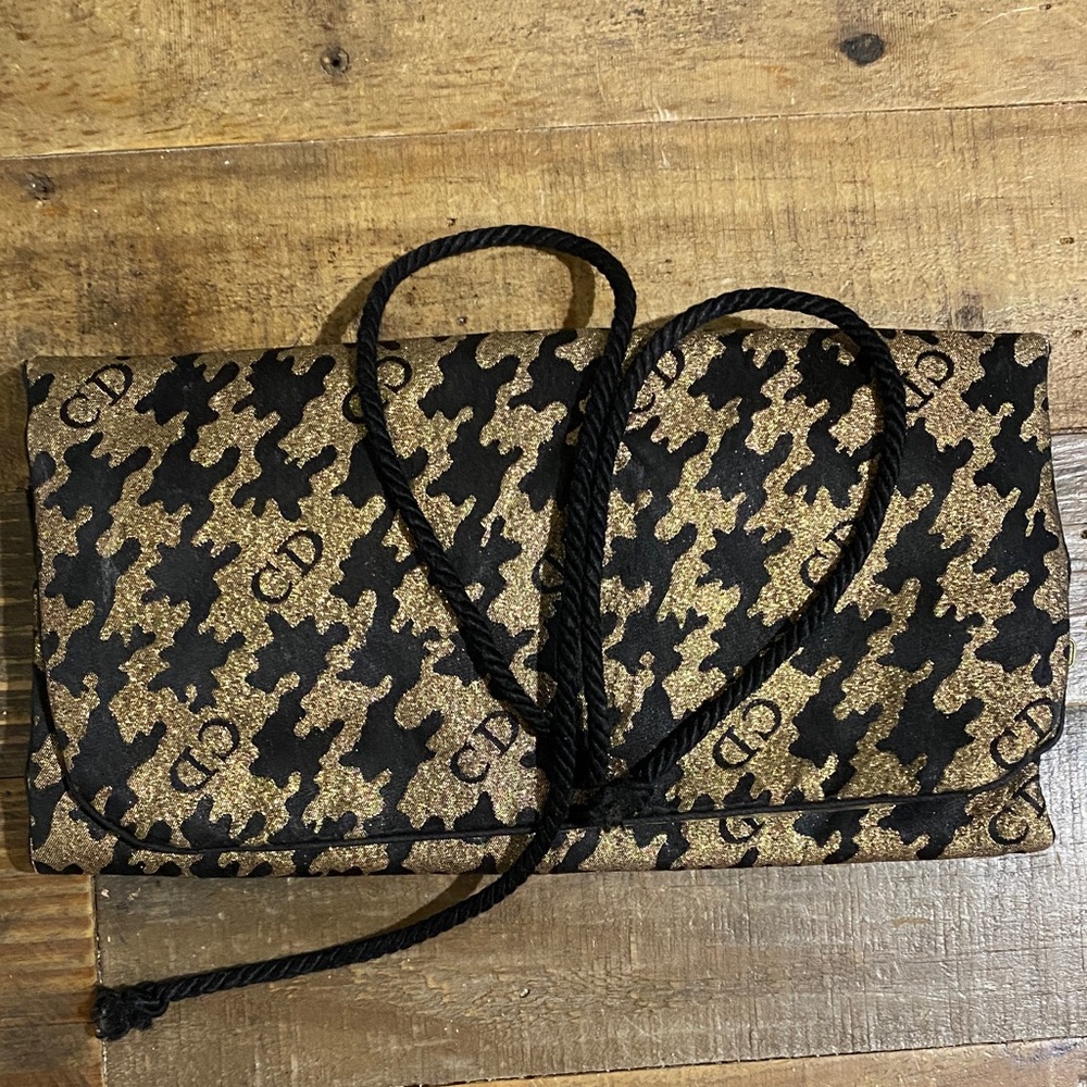 Dior Black and Gold Patterned Clutch